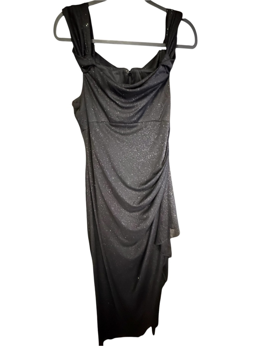 Alex Evenings Cold-Shoulder Black Draped Metallic Gown Stretchy NWT - Picture 8 of 10